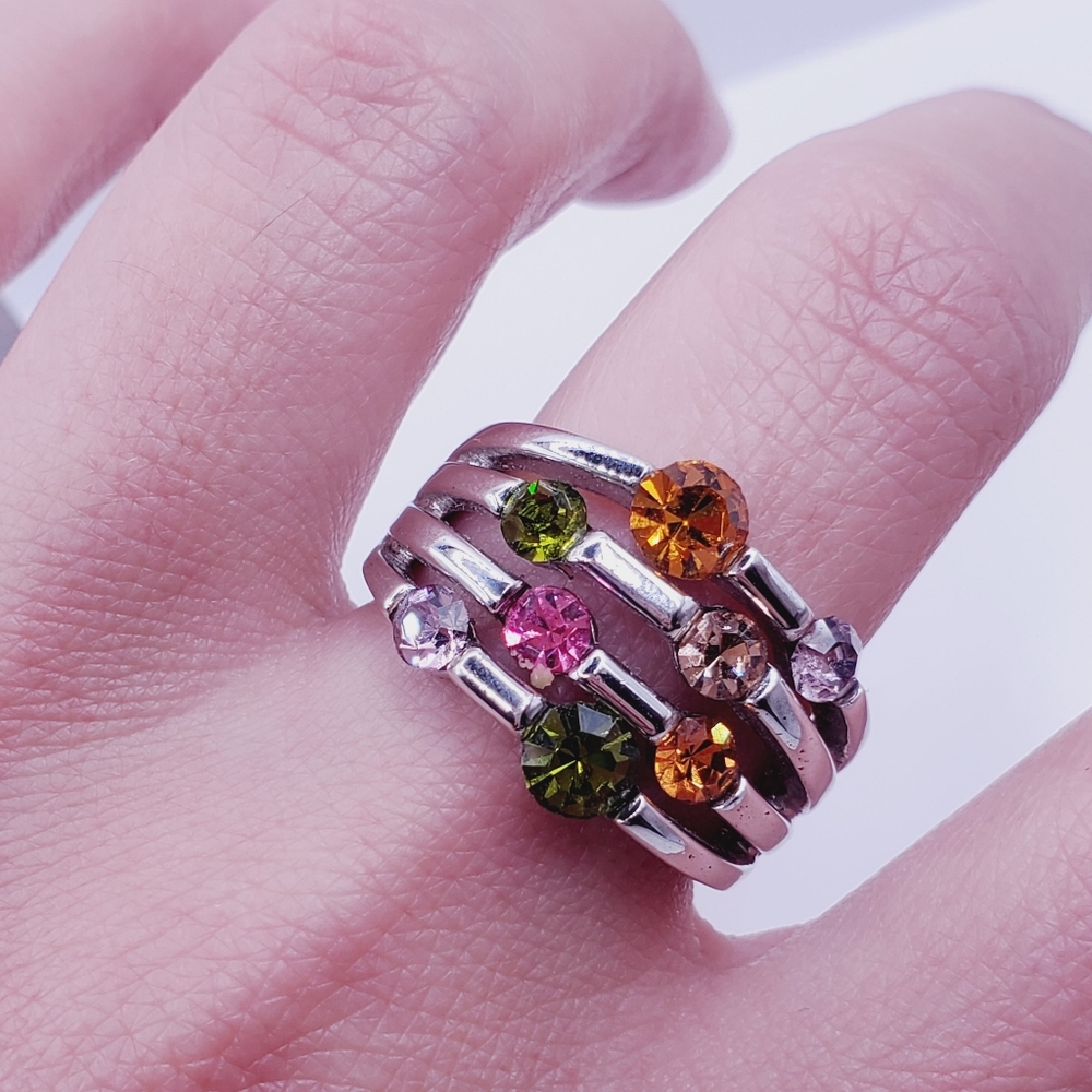 Multi-Color Gemstone Silver Ring - Picture 4 of 5